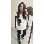 Siyah Leopar Cep Detaylı Beyaz Takım