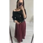 Bordo kırışık  etek - Görsel 2