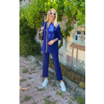 Saks Mavi Pul Yaka Şerit Detaylı Tunik
