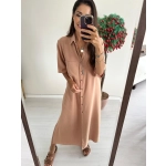 Camel  Kısakollu Gömlek Elbise