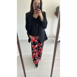 Kırmızı Çiçek Desenli Pantalon