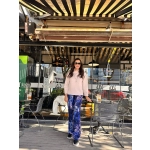 Çiçek Desenli Lacivert Pantolon - Görsel 2