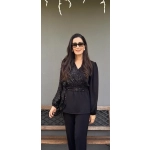 Siyah Kruvaze Pul detaylı Tunik