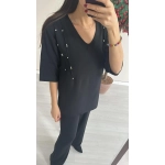 Siyah Taş Şerit Detaylı Tunik