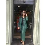 Double Krep Dar Paça Yeşil Pantalon - Görsel 2